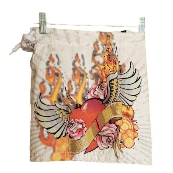 Women Swim Shorts Swimwear S Surf 2" Volley Shorts Winged Heart Flamesl NWOT - Picture 2 of 8